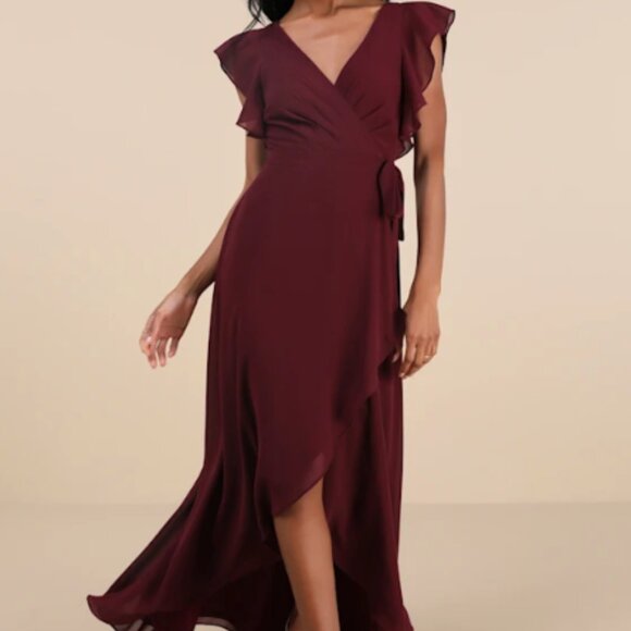 Audrey 3+1 Ruffled High-Low Wrap Maxi Dress - Hunter Green, Size Small - Picture 8 of 8